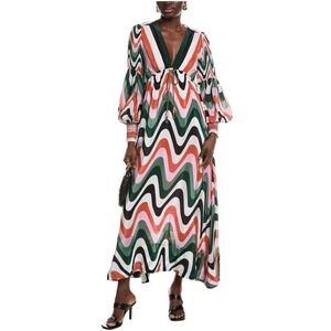 Farm Rio Wave Gradient Multicolor Maxi Dress V-Neck Beaded Tassel Size XL